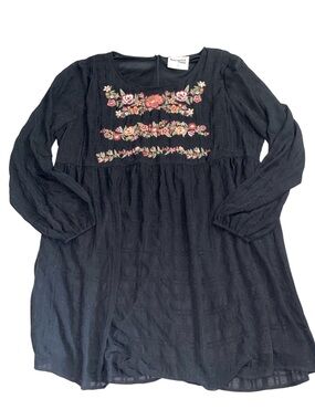 Savanna Jane Black Dress with Multicolor Floral Embroidery